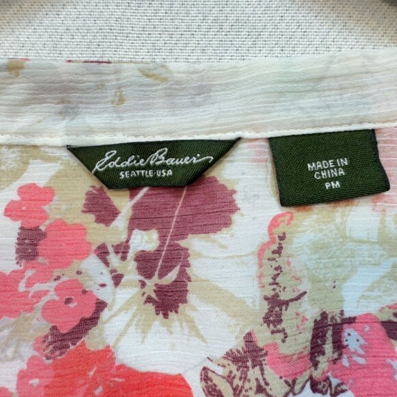 Eddie Bauer Womens Floral Button-Up Blouse Top Size MP Multicolor Sheer Boho - Picture 2 of 14
